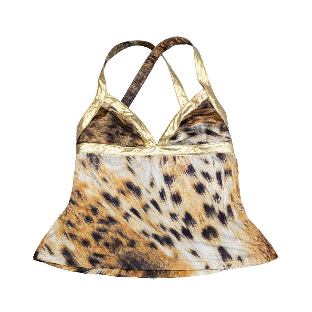 Just Cavalli Roberto Cavalli Leopard Print Gold Trim Cami Top SZ M Y2K